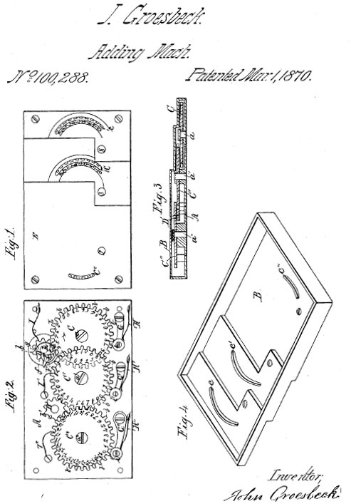 The patent drawing Groesbeck's adding machine