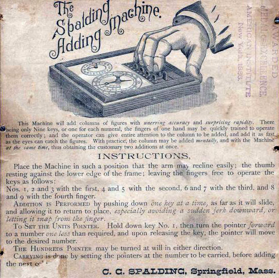 Spalding Adding Machine Instruction