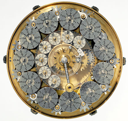 A copy of the calculating machine of Braun-Vayringe from 1736 with a glass lid