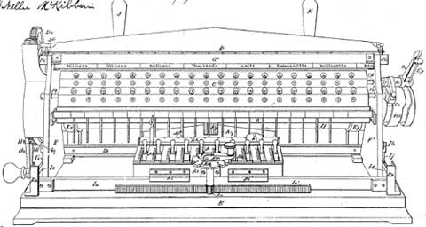 A patent grawing of the calculating machine of Bollée