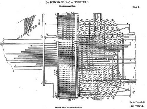 The patent drawing of Selling's multiplication machine